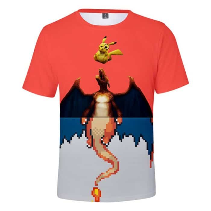 T Shirt Pokemon Pikachu Et Dracaufeu