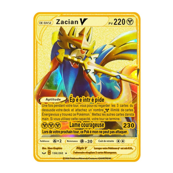 Carte Gold en Metal Pokemon Zacian