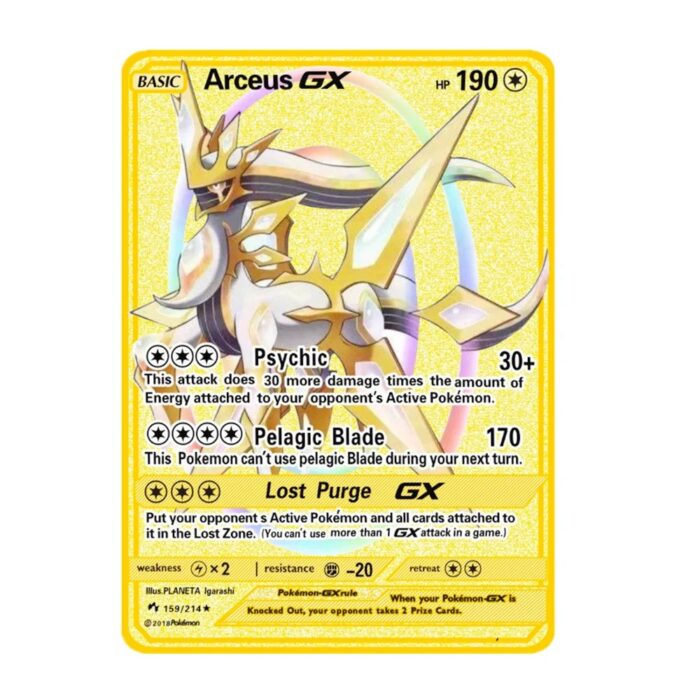 Carte Gold en MeÌtal PokeÌmon Arceus Gx