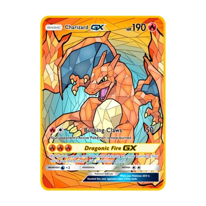 Carte Gold en MeÌtal PokeÌmon Dracaufeu GX