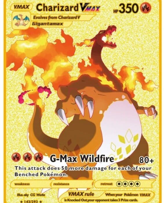 Carte Gold en MeÌtal PokeÌmon Dracaufeu Vmax