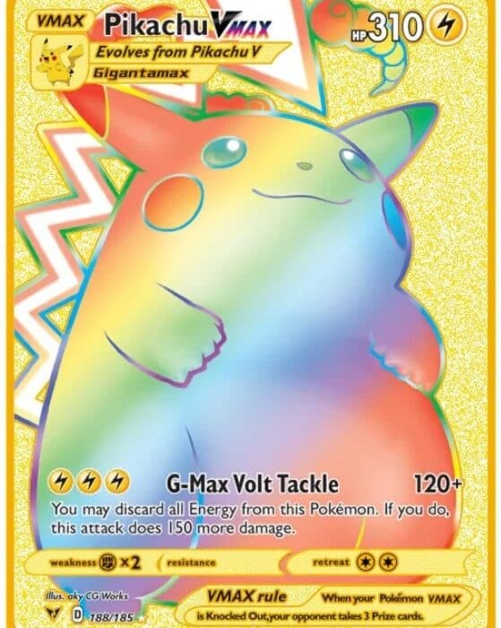 Carte Gold en MeÌtal PokeÌmon Pikachu Vmax